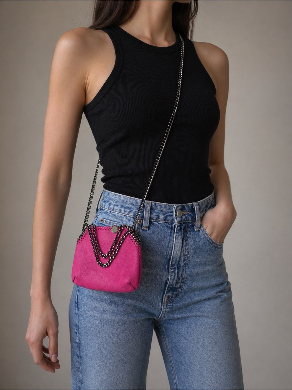 Stella McCartney Mini Falabella Hot Pink Gun Medal Chain Crossbody Bag Excellent